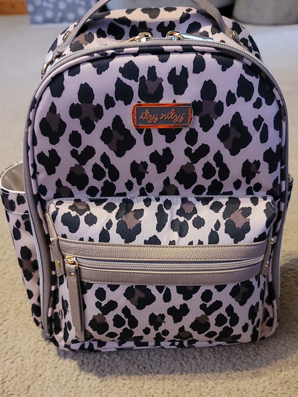 Itzy Ritzy Tan and Black Leopard Print Mini Backpack